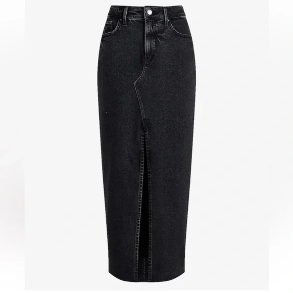 Raw hem waist - high Waisted Black Denim Maxi Skirt with Back Slit - Size 2 NWT​ - Picture 3 of 15